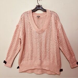 TBH To Be Honest Women Soft Pink V Neck Open Knit‎ Sweater Coquette Romantic  XL